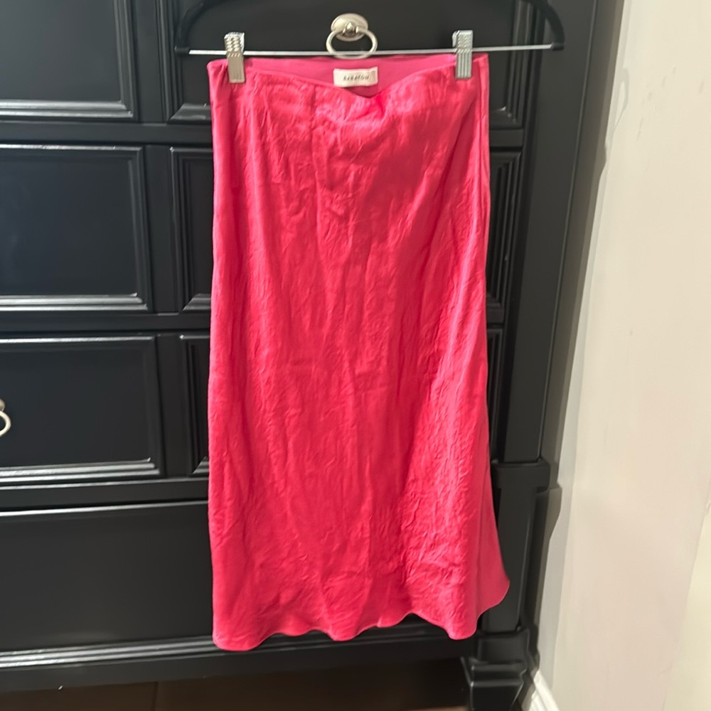 Babaton hot pink midi skirt from Aritzia